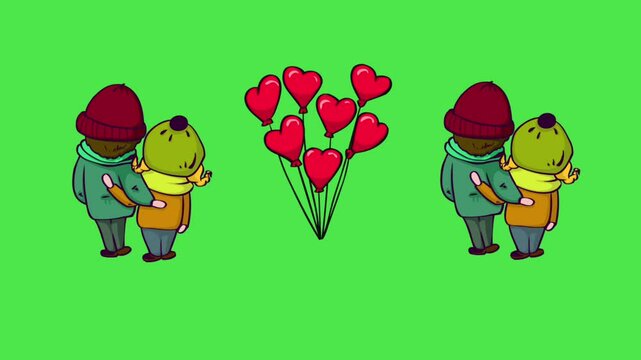 Cartoon character icon video animation green screen. 