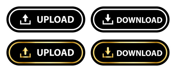 Download Upload Button Icon In black and Gold Color Vector