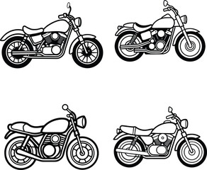 Obraz premium Set of motorcycles in vector style showcasing different types of bikes and designs