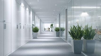 パーテーション並ぶオフィス廊下の光景