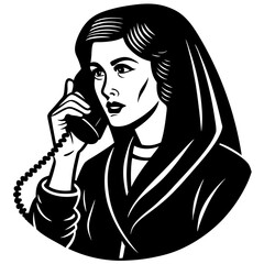 Phone Call Vector | Generative AI and Linocut Silhouette Design for Microstock