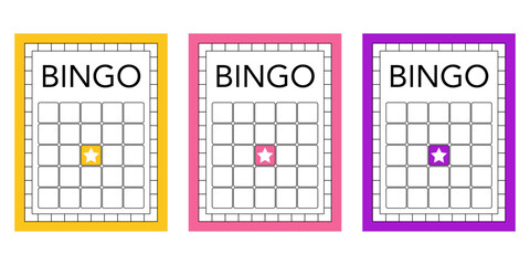 Empty bingo ticket collection with no numbers. Blank lotto and keno gambling sheets. Casino game paper templates for lucky draw illustrations, party printables and entertainment purposes.