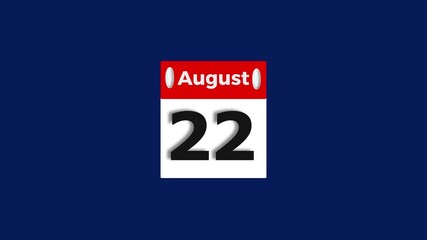 August month 22 date calendar icon animation. Modern design calendar symbol background 4k animation.