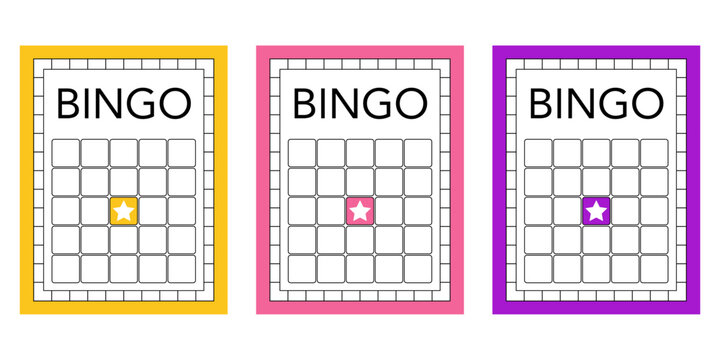 Empty bingo ticket collection with no numbers. Blank lotto and keno gambling sheets. Casino game paper templates for lucky draw illustrations, party printables and entertainment purposes.