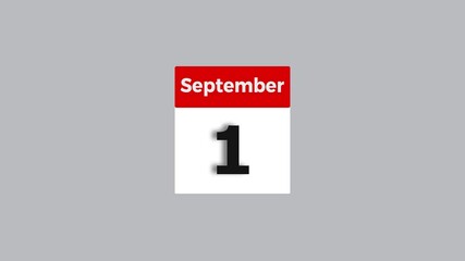 September month 1 date calendar icon animation. Digital September month calendar symbol background 4k animation.