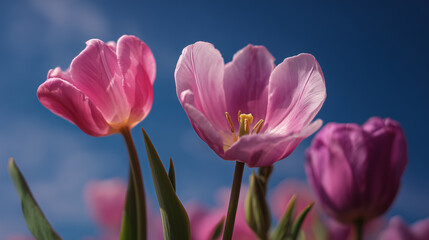 Obraz premium pink tulips in the garden