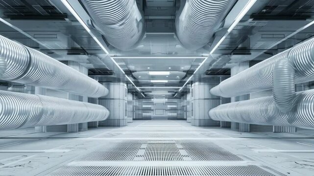 Futuristic Industrial Facility Interior with Clean Air Ducts and Pipes