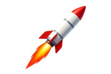 Cartoon rocket launch icon isolated on transparent background