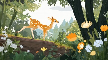 A deer in a colorful forest scene.