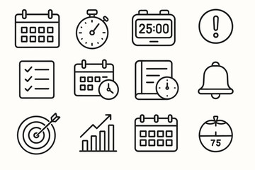 Minimalist icons for time management and productivity tools