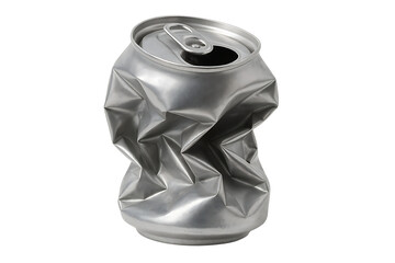 Crushed aluminum beverage can isolated on transparent background
