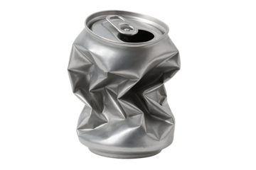 Crushed aluminum beverage can isolated on transparent background