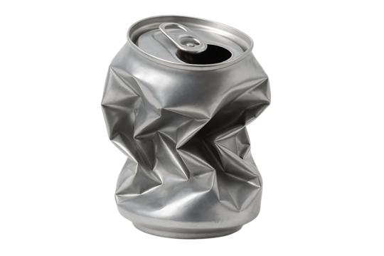Crushed aluminum beverage can isolated on transparent background - Powered by Adobe