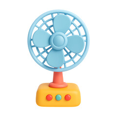 Cute 3d electric fan with colorful base and buttons isolated on transparent background