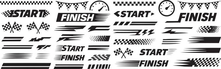 Racing Graphics: Start & Finish Line Elements, Speed Stripes, Flags, Speedometers - Vector Design for Motorsports & Automotive Themes