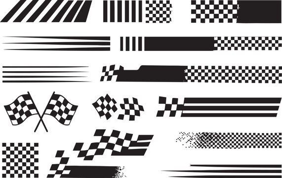 Racing Graphics Vector: Checkered Flags, Speed Stripes, Finish Line Patterns for Car Decals, Banners, and Motorsport Design Elements