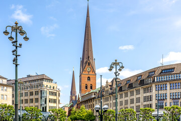 Gothic church. Street lamps. Historic architecture