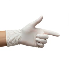 Isolated Hand Wearing White Medical Glove Pointing Right Against White Background