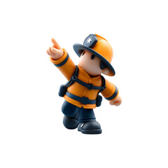 Cartoon firefighter pointing upward, a symbol of vigilance and safety awareness