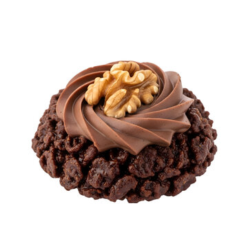 A Rich Chocolate New Zealand Afghan Biscuit a Crunchy Cornflake Cookie Topped with a Walnut on isolated transparent background
