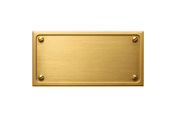 Shiny gold metallic nameplate with screws isolated on transparent background
