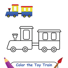 Cute toy train outline for coloring book for children. kids toy train coloring book graphic. transport children game