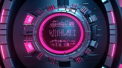 Futuristic digital interface with glowing elements, showcasing intricate technology in a sci-fi setting - Powered by Adobe