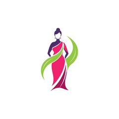 Women's fashion design logo with saree vector