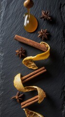 Minimalist composition of falling autumn ingredients