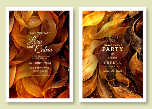 Wedding invitation template, business brochure template, leaves art flyer design, universal background, versatile vector background, creative brochure template, party invitation template