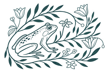 Botanical Frog Line Art Print
