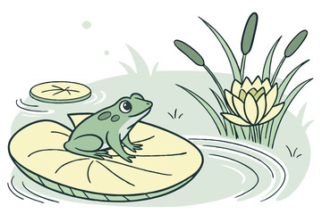 Tiny Frog in Spring Pond – Flat Vector Icon
