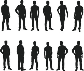 Collection of diverse people silhouettes in casual clothing and various poses