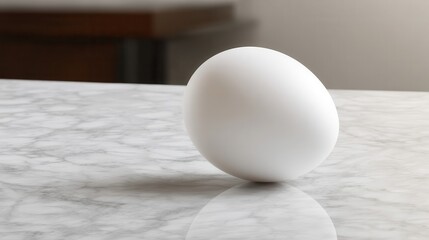 White egg on a marble surface.