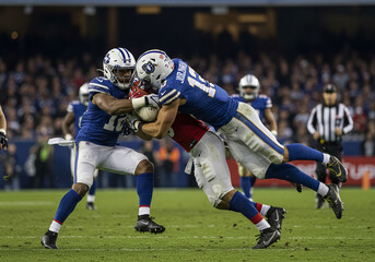 american football players,Dynamic action shot of American football players in a game.