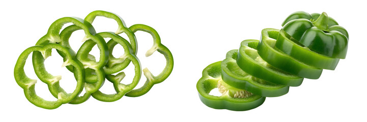 Sliced green bell peppers isolated on transparent background