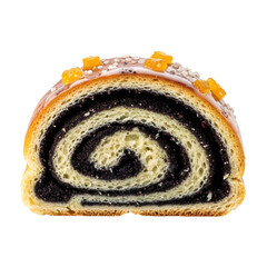 A Slice of Polish Makowiec a Traditional Sweet Poppy Seed Roll with a Sugar Glaze on isolated transparent background