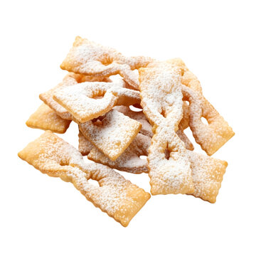 A Pile of Polish Faworki or Chrusty Delicate and Crisp Angel Wing Pastries on isolated transparent background