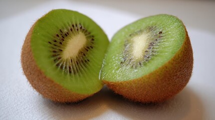 Close-up of a sliced kiwi fruit.
