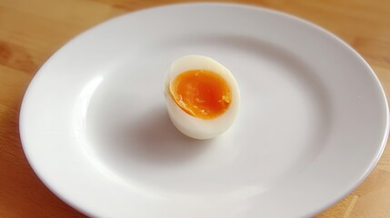 Halved boiled egg on a plate.