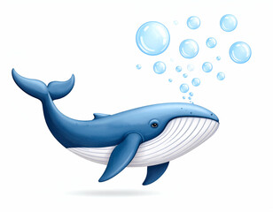 Obraz premium Cartoon Whale Blowing Bubbles Ocean Life Illustration