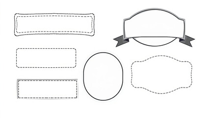 Assorted blank frames and labels offer creative customizable design elements for projects.