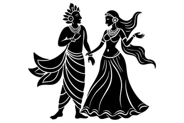 Silhouette Vector Art Illustration of Traditional Indian Couple