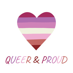 Colorful heart shape Lesbian pride flag Happy pride day LGBTQIA community Pride Month Vector hand drawn doodle for posters, stickers, logo, cards