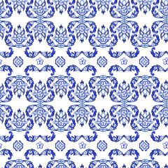 Ceramic tile seamless pattern design. Royal ornament pattern in indigo and parliament blue colors.