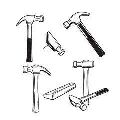 Black and white hammer ornament set vector illustration isolated on white background