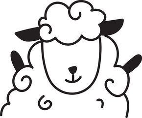 Cute Farm Animal Doodle –  Sheep Line Art Vector