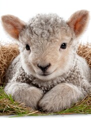 Obraz premium Cute lamb in hay