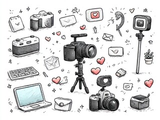 Digital art collection of camera equipment and supplies