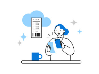 Concept: Office Work Life. Cartoon character heads of People working in offices. Close-up illustrations of Mobile Expense Management.